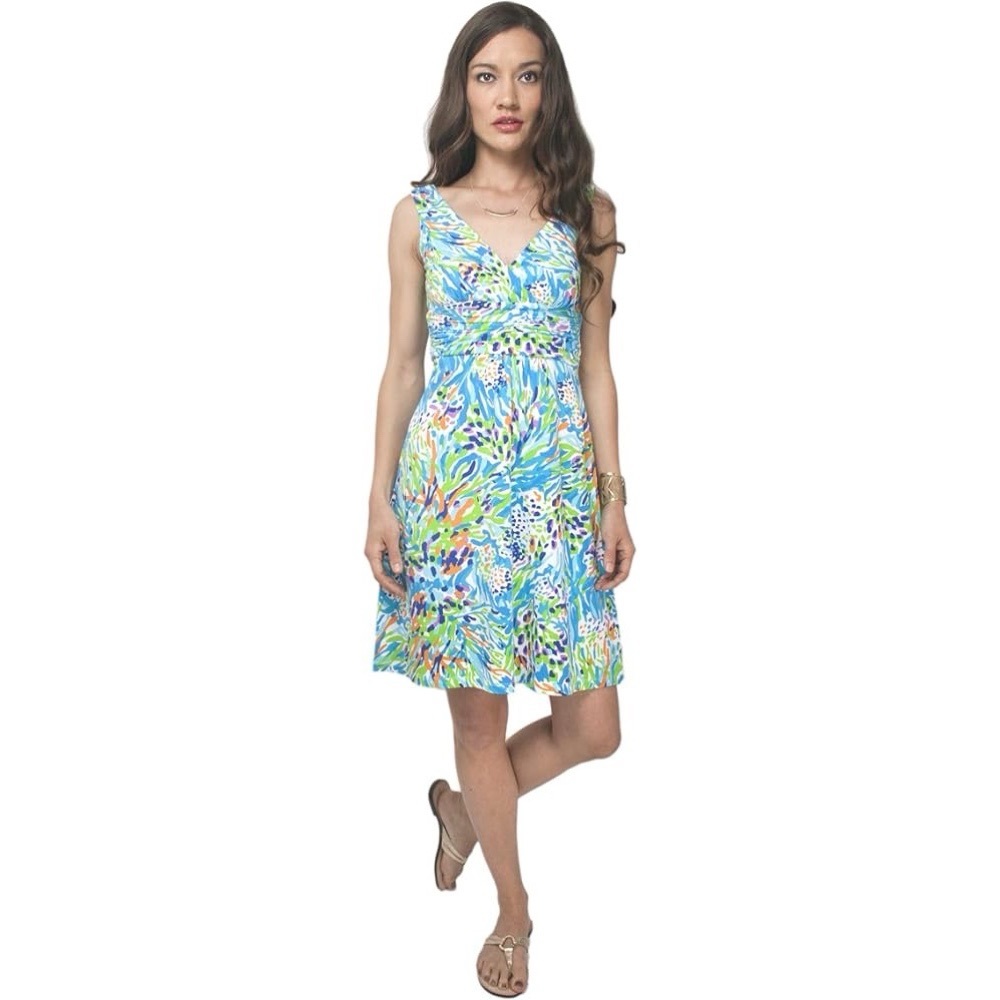 Lilly Pulitzer V Neck Dress Size Medium Color Blue Green